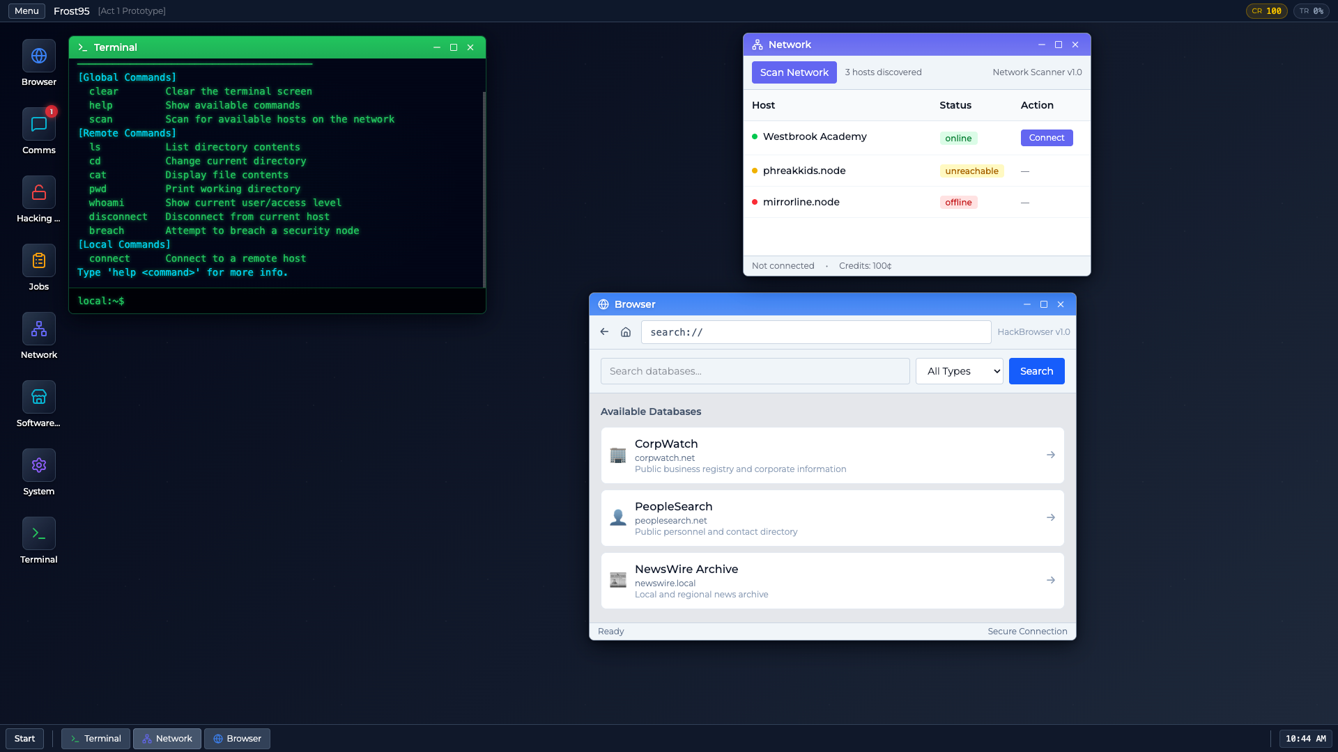 The desktop environment with terminal and UI